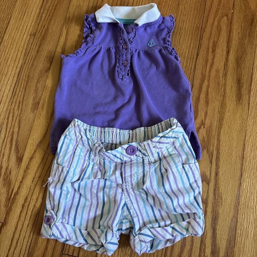 VTG Healthtex Shirt And Shorts Set Girls 18M Purple Ruffles Embroidery